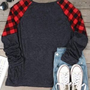 Buffalo plaid and gray shirt